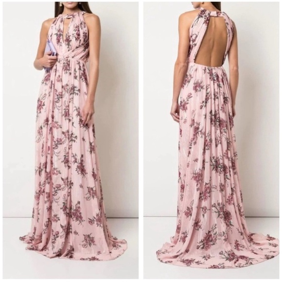 Marchesa Notte Dresses & Skirts - Chic Floral Halter Maxi Dress in Pink